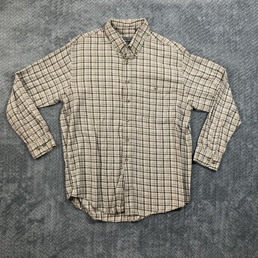 David Taylor Plaid Flannel Shirt Men's L Brown Long Sleeve Collared Button Up
